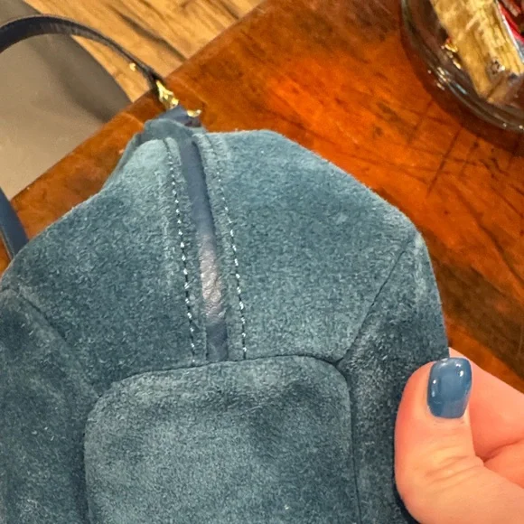 Coach Dark Teal Suede Shoulder Bag with Gold Hardware - Picture 13 of 16